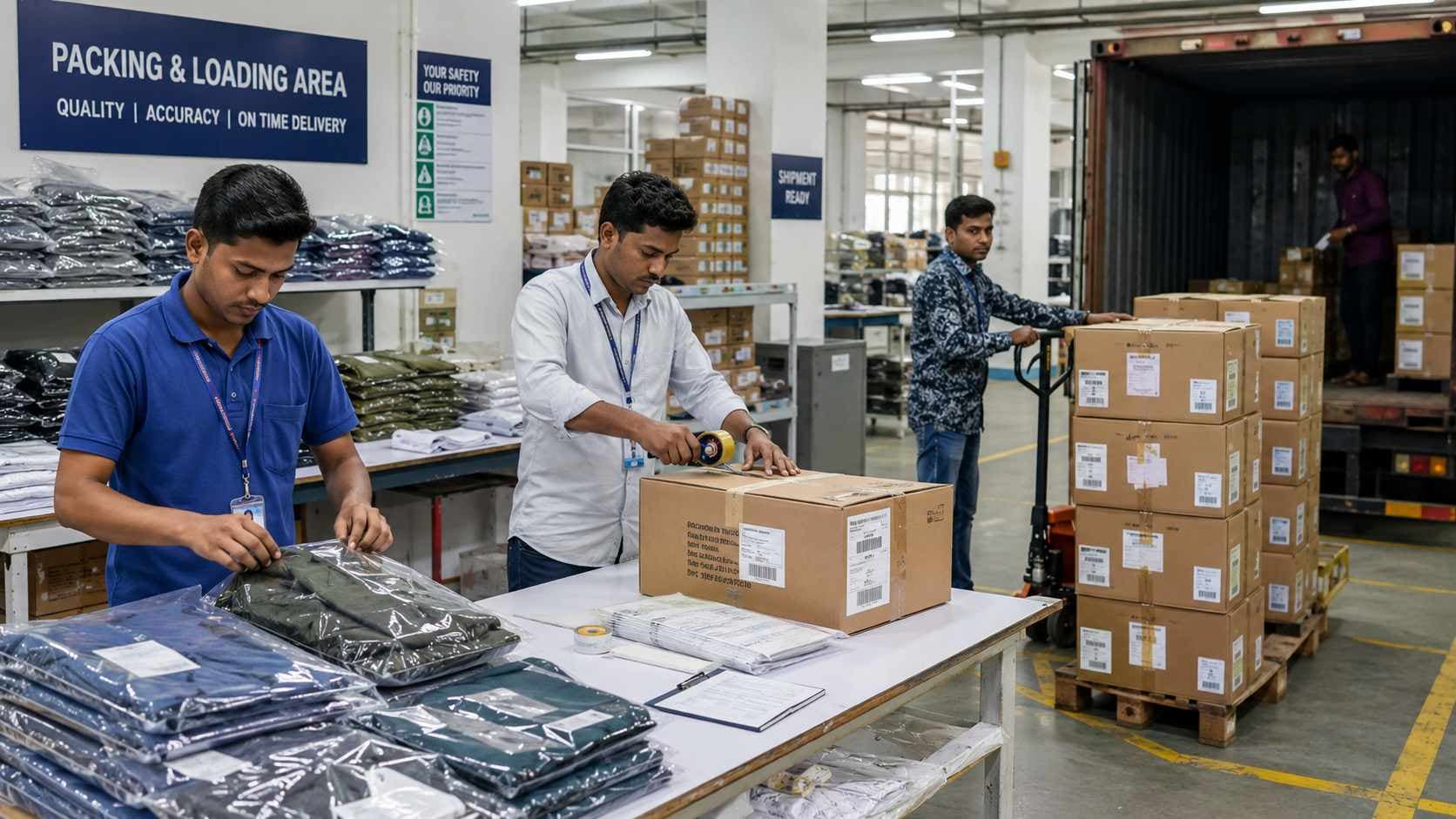 Garment packing and shipping process for export orders