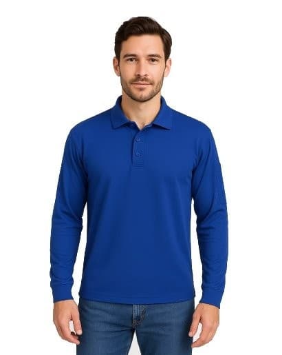 Men’s Blue Long-Sleeve Polo – Casual & Stylish