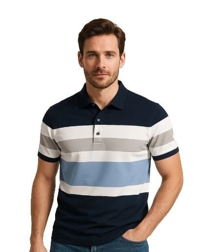 Navy Gray Striped Polo Shirt