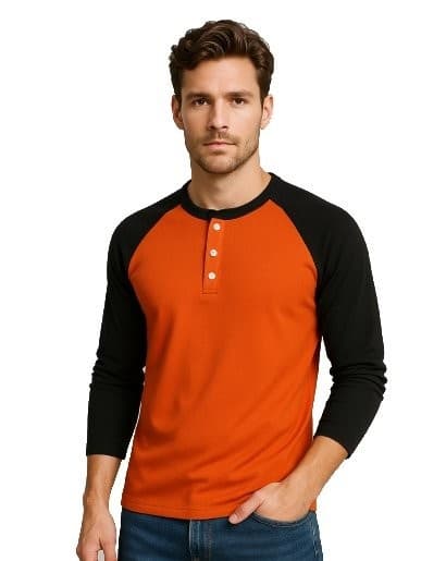 Orange & Black Henley Shirt ✅